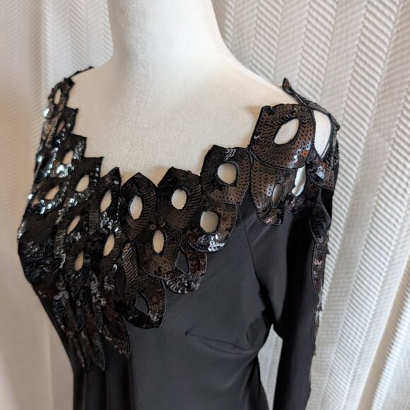 Joseph Ribkoff Long Sleeve Black Sequin Dress Size 10 Cocktail Wedding Guest - Picture 3 of 16